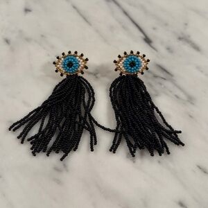 Evil Eye Beaded Tassel Earrings